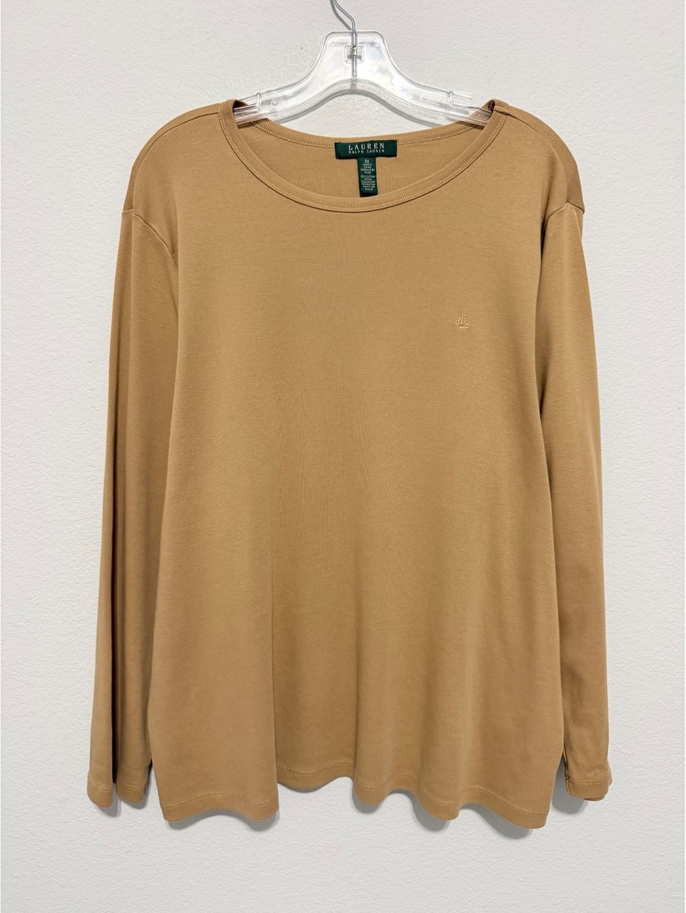 Lauren Ralph Lauren Long Sleeve Round Neck 100% Cotton Sandy Brown Shirt Size 3X